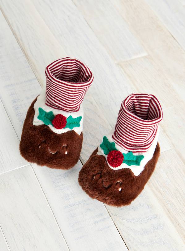 Christmas Pudding Fleece Booties 9-12 months